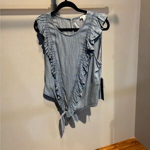 Tribal Light Blue Ruffled Tank Top